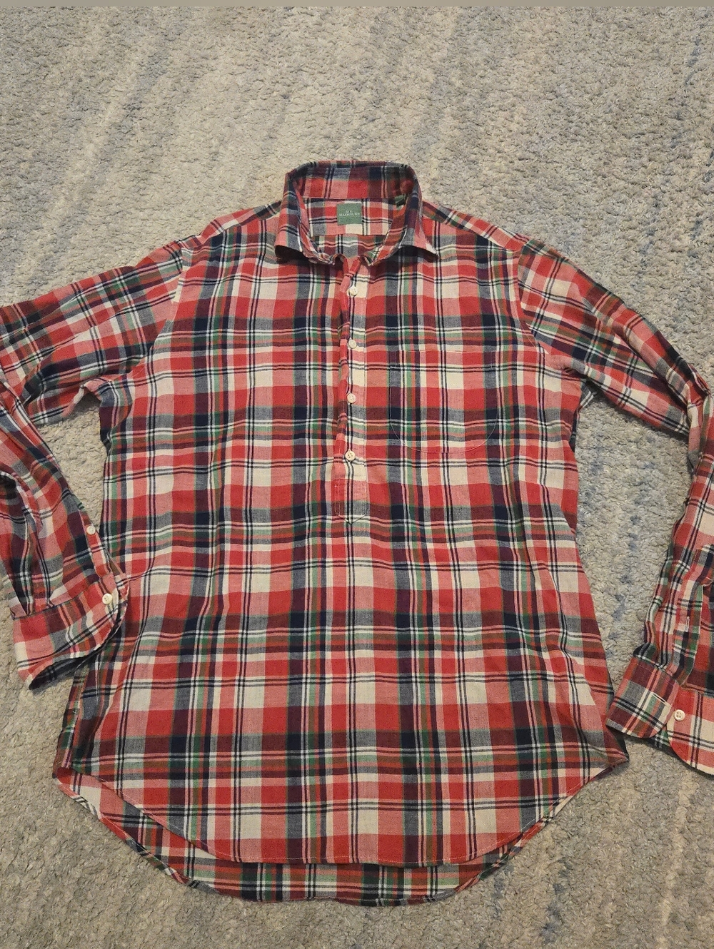 Sid Mashburn Men’s Plaid Popover Shirt Cotton Flannel Red Blue Green Medium